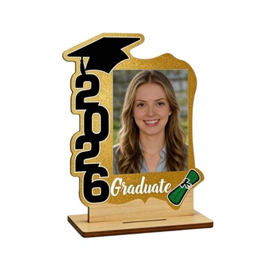 

2026 Фоторамка для выпускника Деревянная рамка для выпускного Встает фото 4x6 Для настольного декора Подарки выпускникам 2026 года для старшей школы колледжа золотистый
