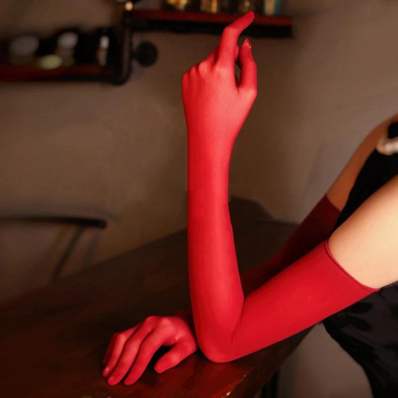 Damen Sexy Dünne Lange Strumpfhosen Handschuhe Glatt Cosplay Hohe Elastizität Mode Persönlichkeit Bühnenauftritt Uni Eng Nachtclub red