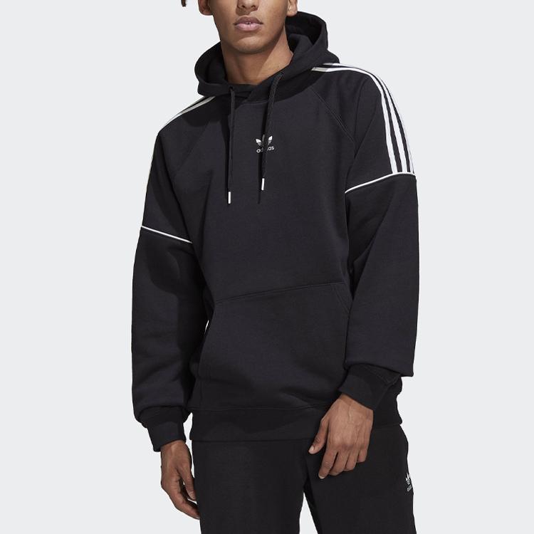 Adidas Originals Embroidered Logo Striped Color Block Hoodie Men Hoodies Black HK7309