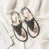 Fashion Sandals Women's Summer Flat Bottom 2025 New Summer Fashion Versatile Shoes with Skirt Rhinestone Roman Shoes