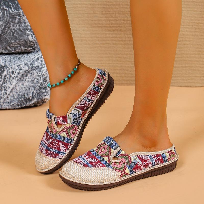 Shoes women's new one-pedal shallow-mouth women's shoes half-drag linen mother canvas single shoes soft sole summer breathable