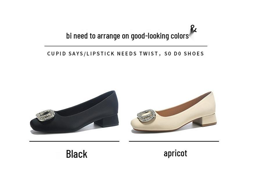 2025 Women's Chunky Heel Square Toe Versatile Low-Cut Shoes, Plus Size 41—43, Perfect for Work and Commute.