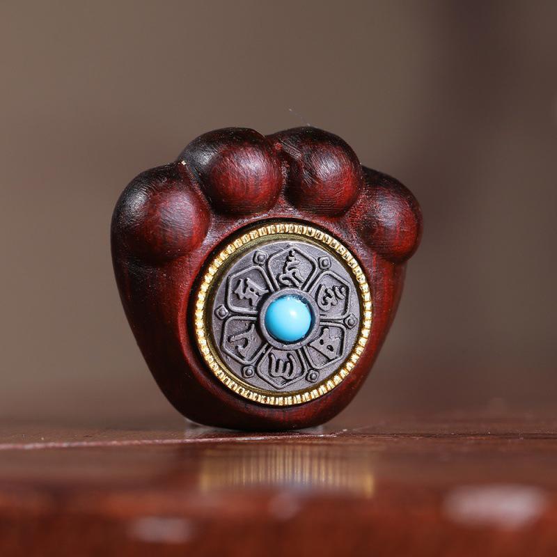 Kitten Paw Lotus Flower Keychain & Bracelet Pendant in Rosewood Green Sandalwood