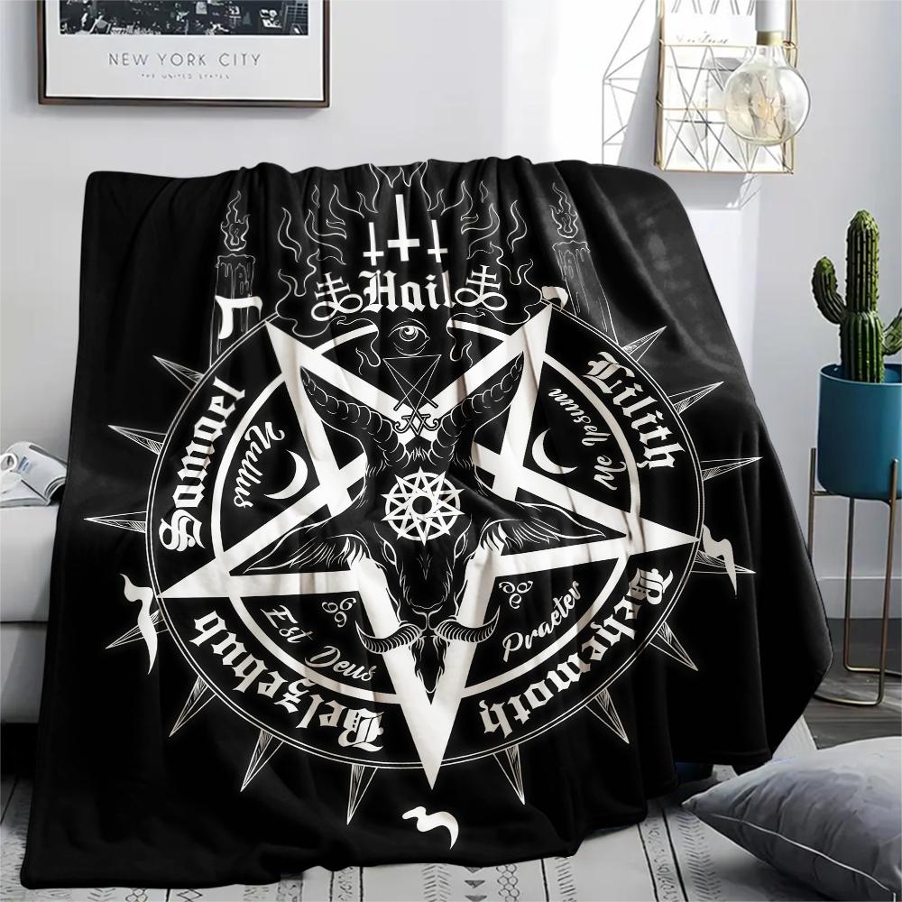 1PC Satan Symbol Print Flannel Blanket, High Quality All Seasons, Home Decor, Warmth and Comfort, Perfect for Christmas Gifts
