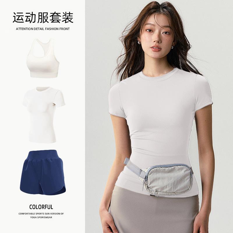 Basic yoga t-shirt women's waist versatile fitness short-sleeved running quick-drying yoga clothes tight top