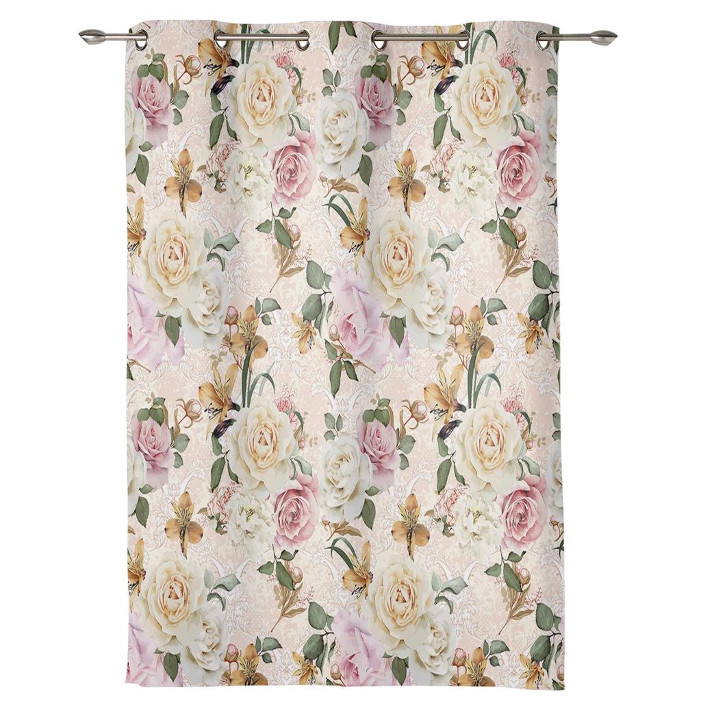 Blumen- und Blatt-Vintage-Schlafzimmergardinen Wohnraum-Vorhänge Küchen-Fenstergardinen Kinderzimmer-Fenstergardine Moderne Heimdekoration