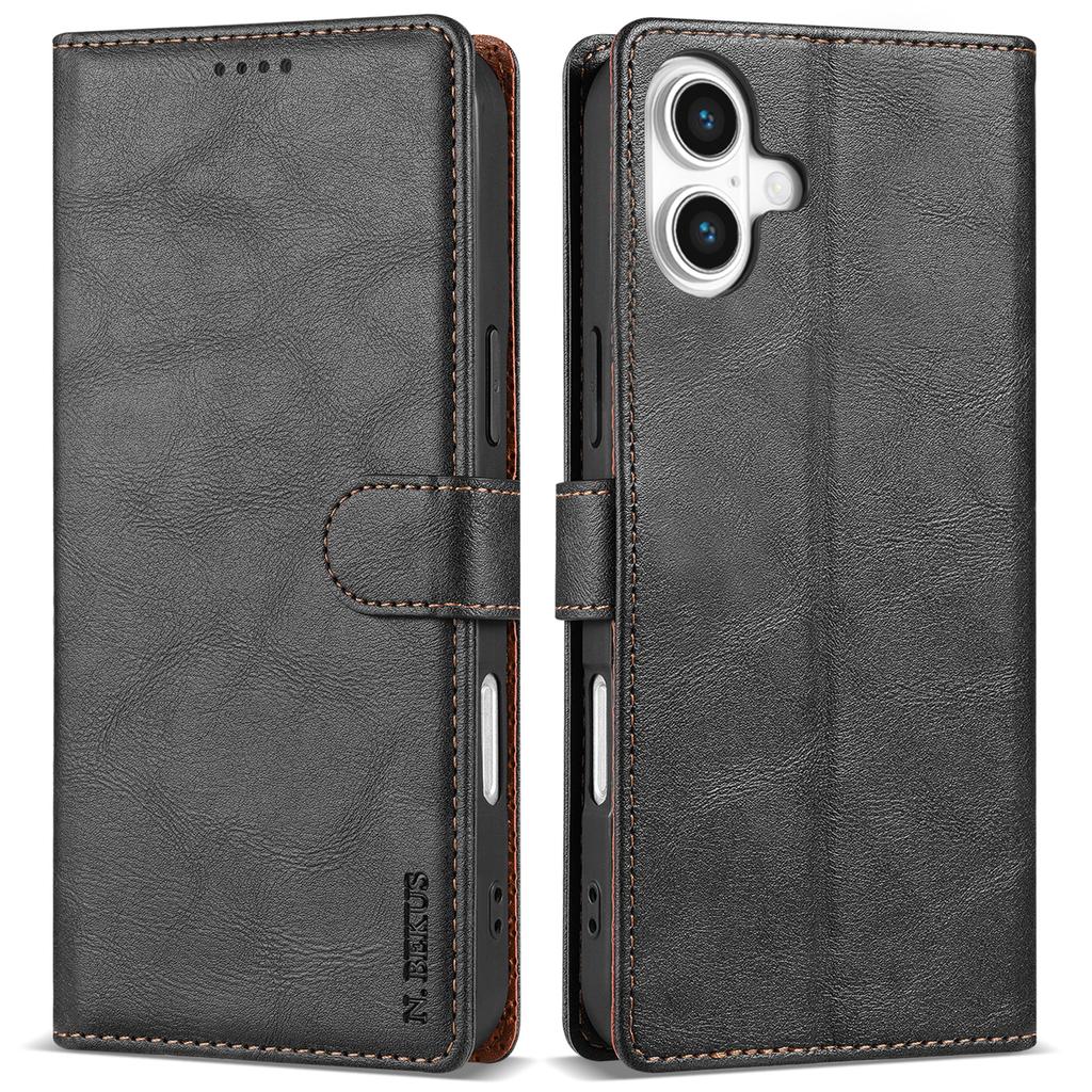 N.BEKUS CSJ-001 For iPhone 16 Plus Stand Case PU Leather Wallet Phone Cover