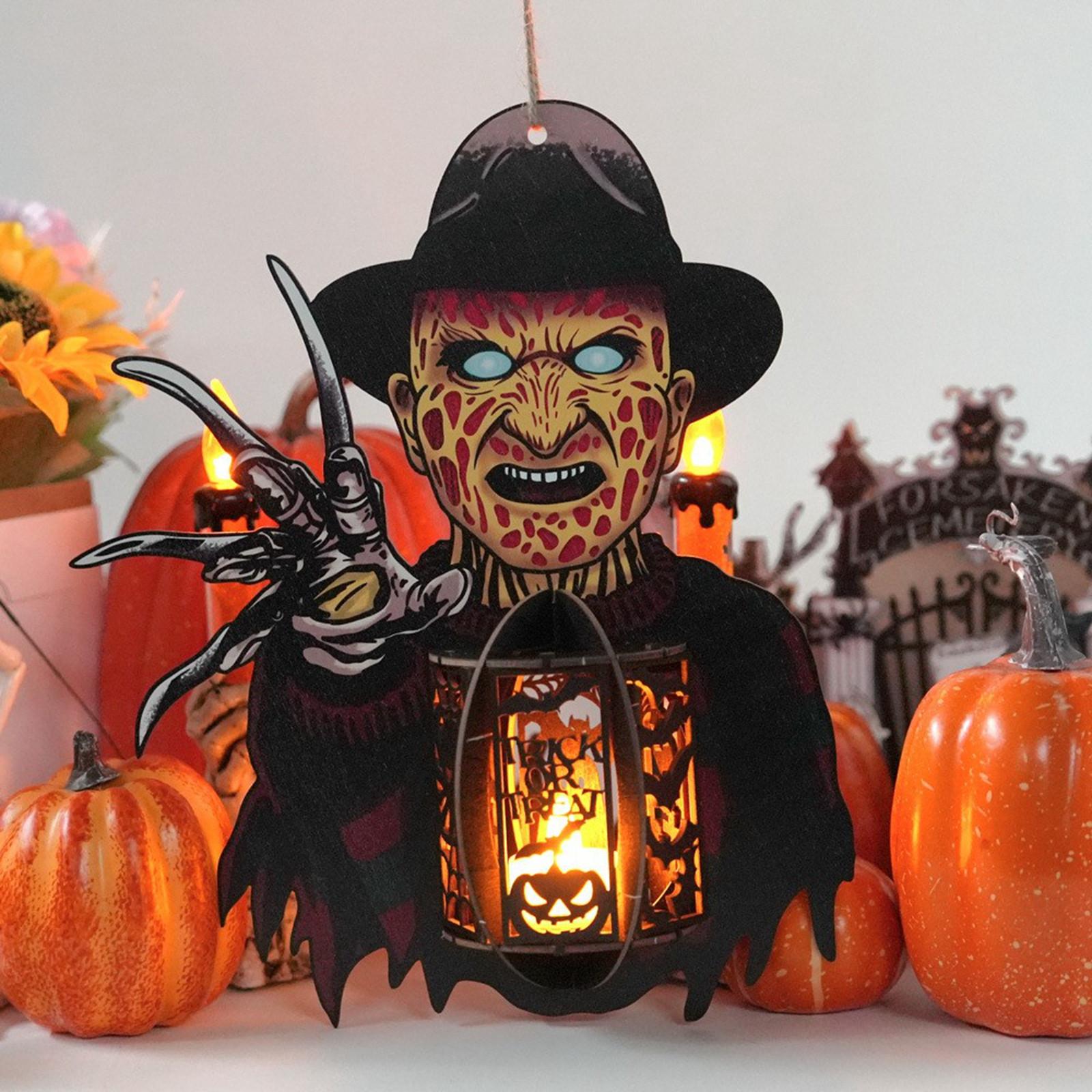 

Креативный Хэллоуинский деревянный вырезанный с подсветкой, подвесками-пауками, подставками для дисплея и маленькими ночниками. One Size