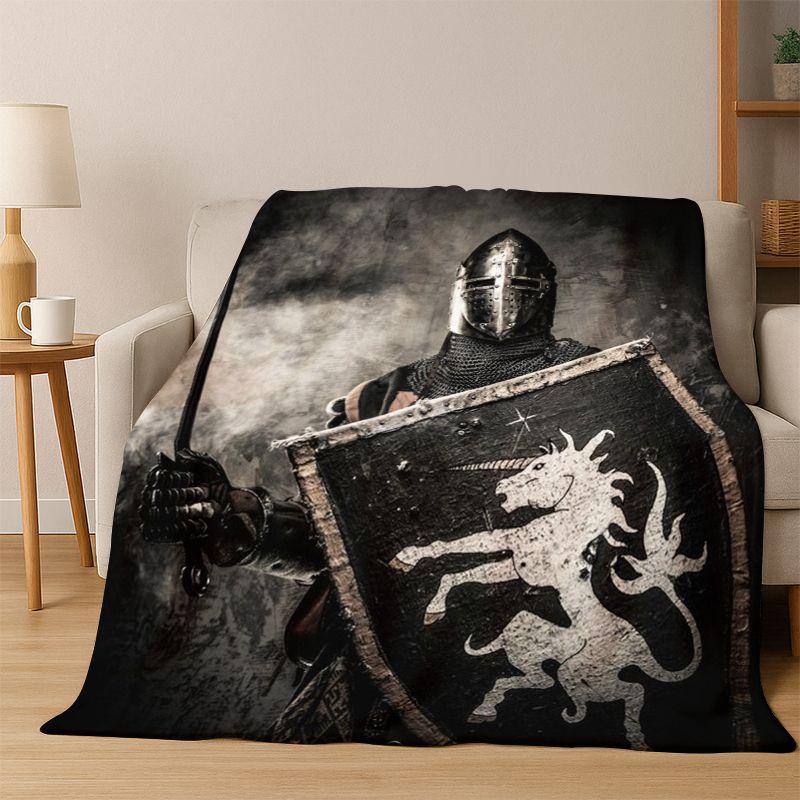 Cartoon Knight Templar Cavalier Crusaders Flannel Blanket Soft Warm Throw Blanket for Bedroom Living Room Bed Travel Picnic Kid