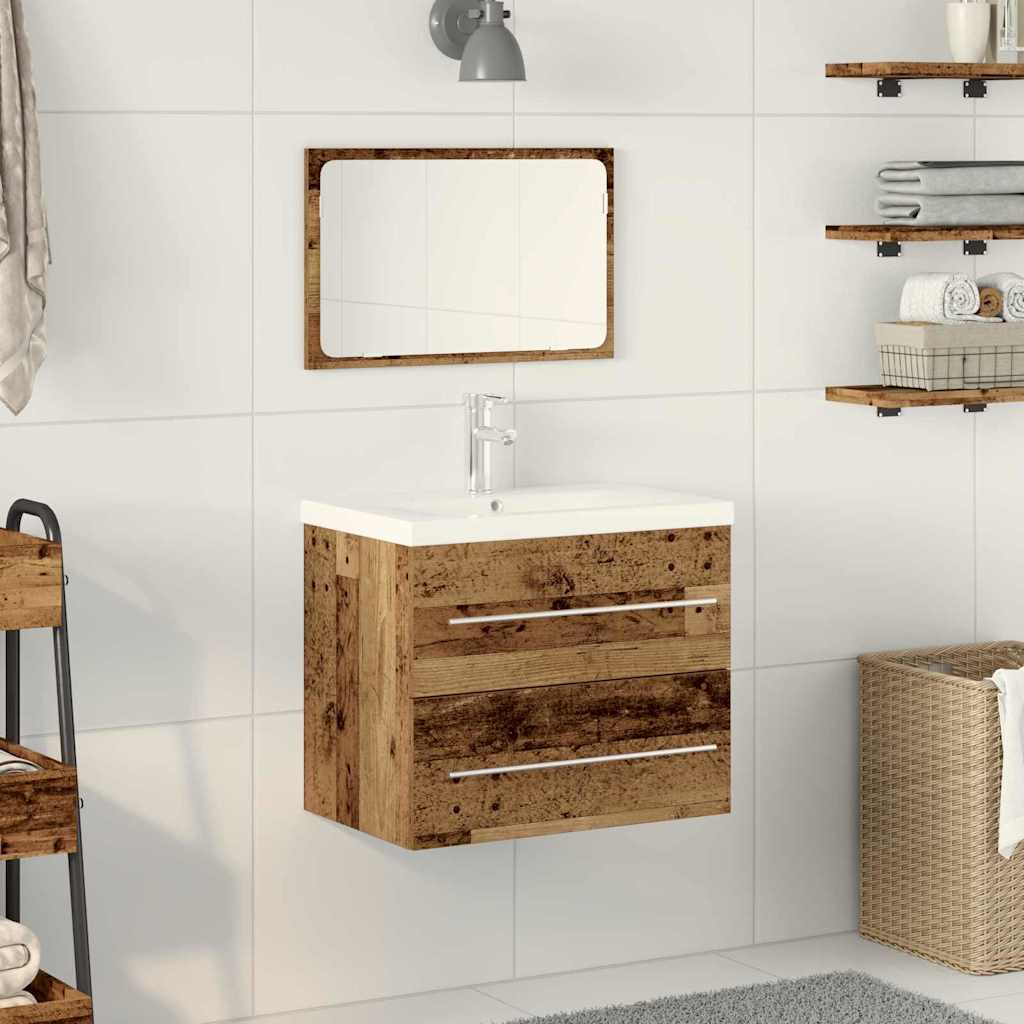 Washbasin Cabinet Set 2 Pcs Reclaimed Wood Look Engineered Wood & Ceramic