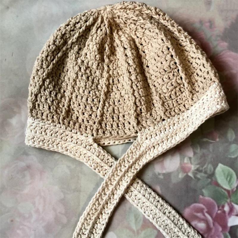 New Pure Hand Knitted Wool Hat Sun and Moon Pattern Dopamine Color Matching Hat