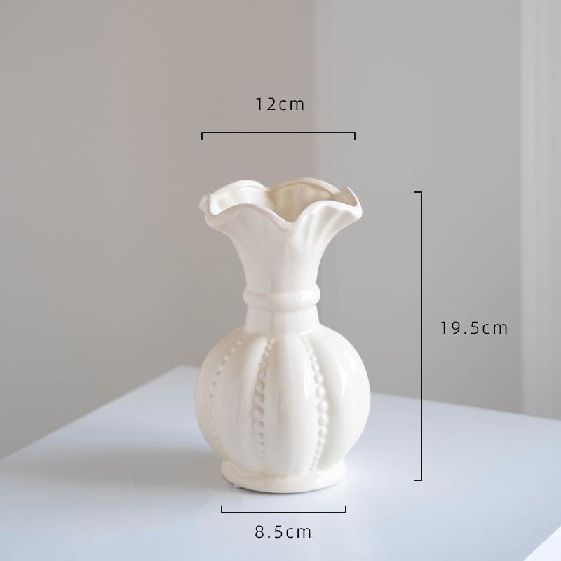 Creative Stripe Vases Decor, Ceramic, Home Bedroom Living Room Study, Flower Arrangement Table Decorations Cream Style Vase, 1Pc
