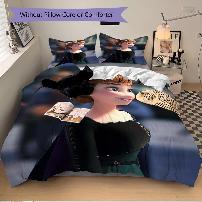 3pcs Elsa Anna Frozen Princess Bedding Set Includes Quilt Cover and Pillowcases, Suitable for All Seasons Q039