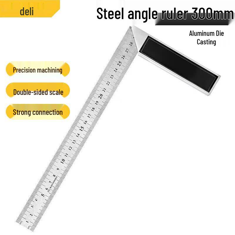 Deli 90-Degree Stainless Steel Angle Square Ruler