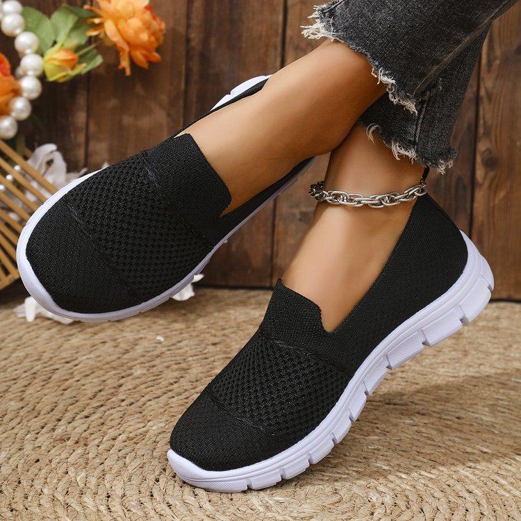 Foreign trade mesh breathable flat bottom solid color casual shoes women's flying woven single shoes 2025 large size 2025 women's shoes