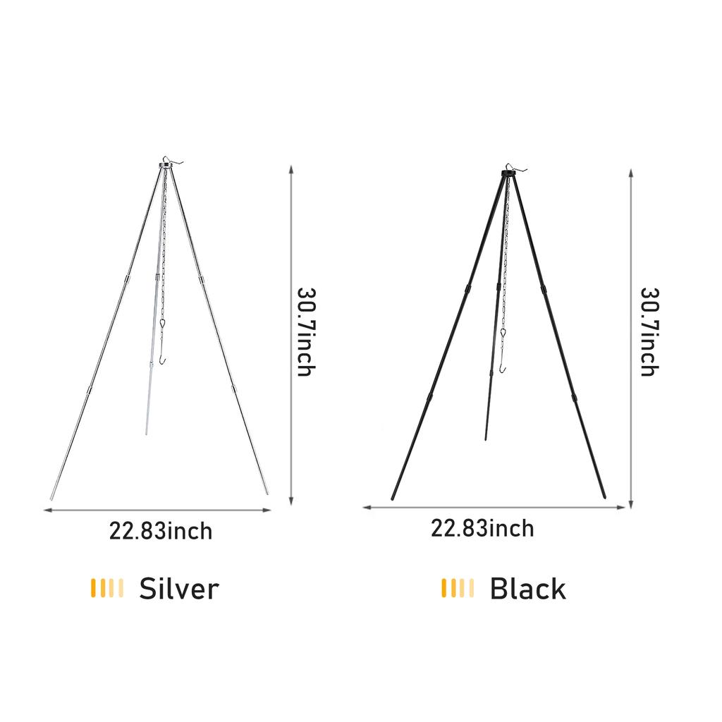 BBQ Tripod Frame with Chain and Hook Storage Bag Adjustable Height Camping Tripod Stand for Open