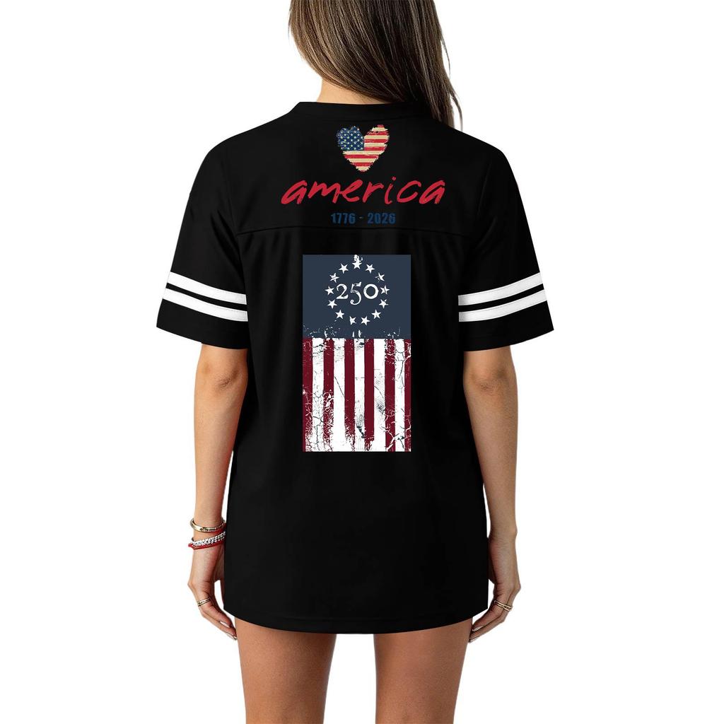 Women's Casual Fashion V-Neck Sports Independence Day Print Short Sleeve Sports T-Shirt Top