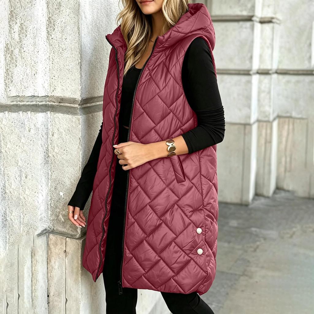 Gilet Giacca Casual da Donna Senza Maniche con Cappuccio in Cotone per Autunno e Inverno