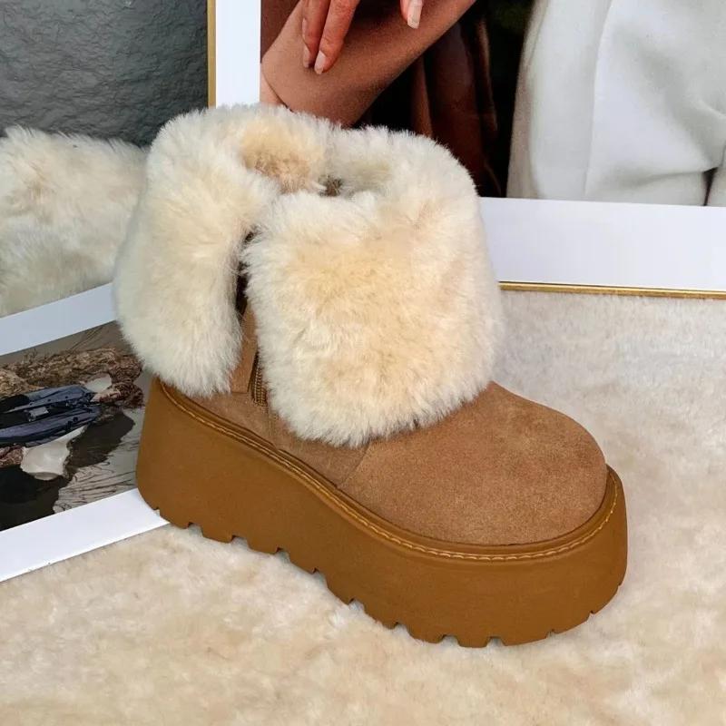 fashion Ankle Platform Snow Boots Women High Heels Plush Warm Suede Fur Cotton Shoes Winter 2025 Trend Casual Motorcycle Botas Mujer