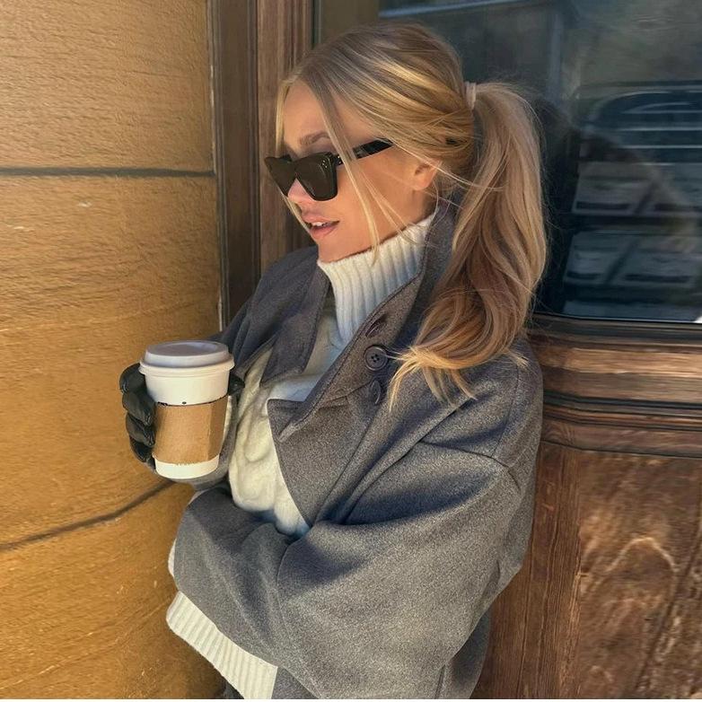 Women's Dark Blue High Neck Short Casual Jacket