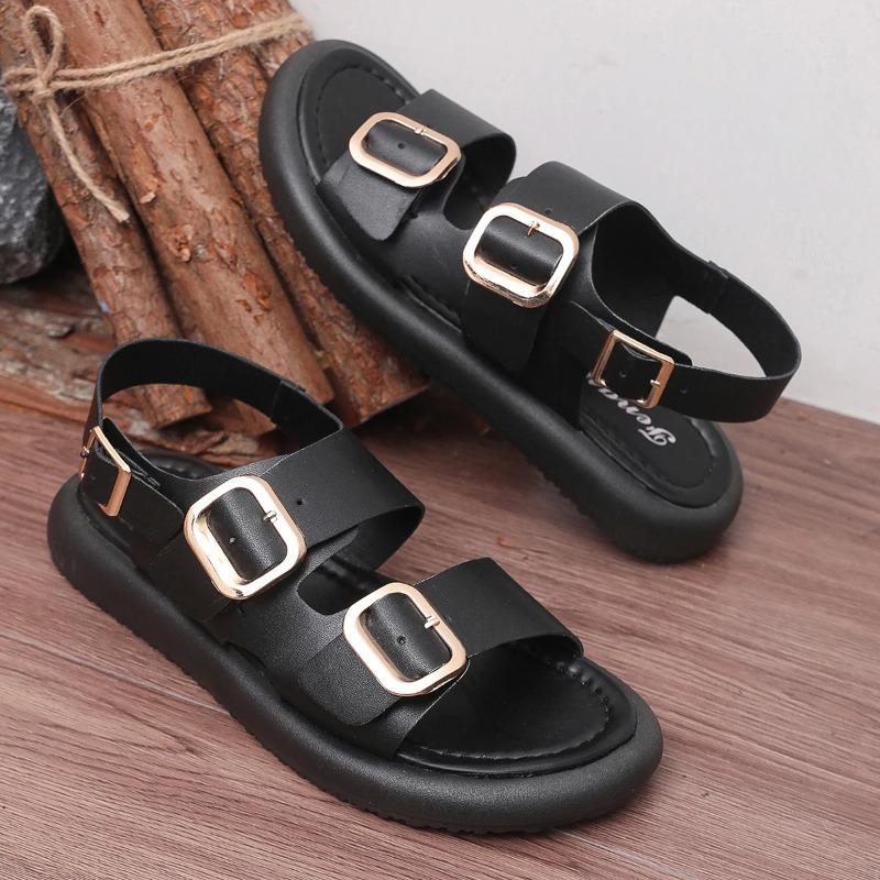 New Women Round Toe Casual Shoes Women Platform Light Beach Sandalias Metal Buckle Shoes Soft Bottom Ladies Sandals