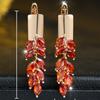 Crystal Red Zircon Stone Leaf Hoop Earrings For Women Vintage Gold Color Wedding Jewelry
