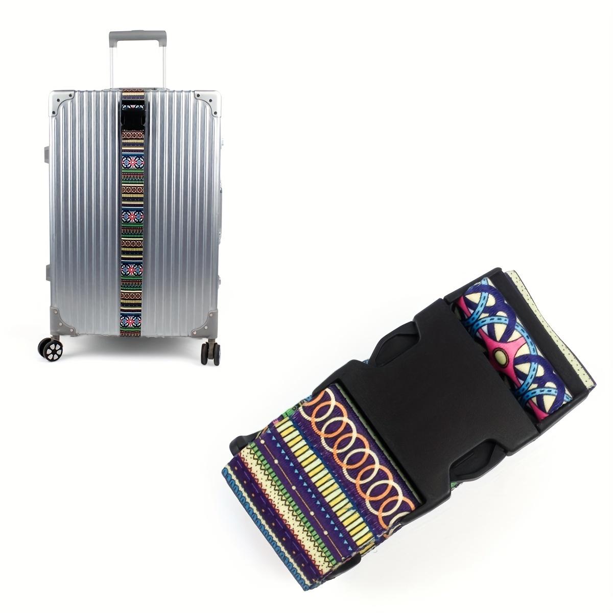 

2Pcs Luggage Strap + PU Tag Set - Adjustable, Ethnic Design, Travel Suitcase Protection 2pcs