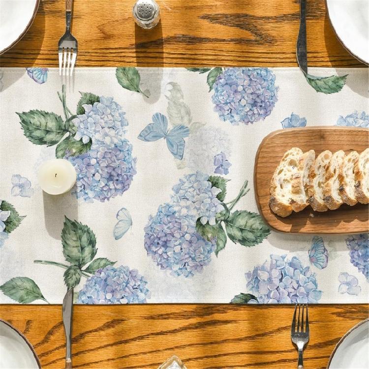 Dining Room Linen Table Runner with Flower Pattern Kitchen Table Ornament Tablecloth Decoration for Holiday Festivities