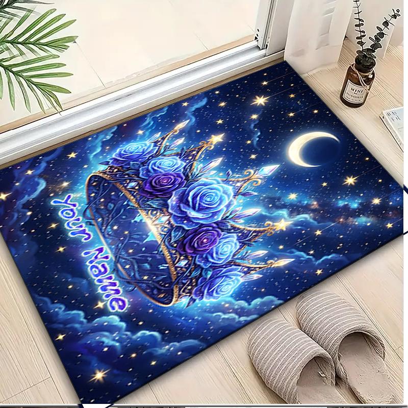 1PC Custom Name "Starry Night Crown" Theme Floor Mat Ideal for Living Room, Game Rooms, Office, Bedroom,Floor Mat Playful Design
