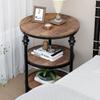 3-Tier Round Side Table Accent Table with Storage Shelf and Metal Industrial Wood Bed Side Table Night Stand for Bedroom