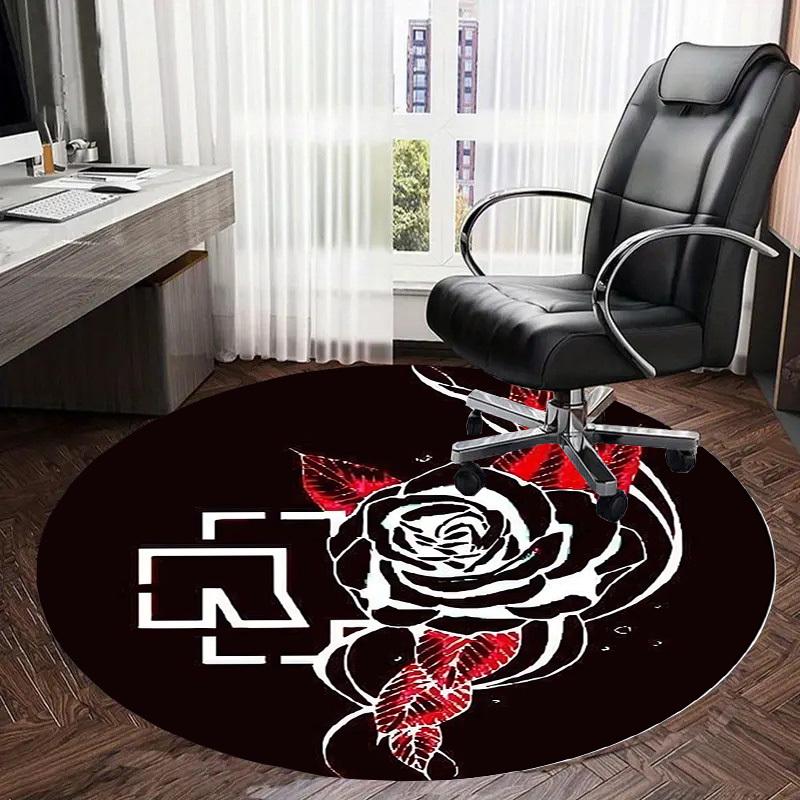 1pc Black Rose Snake Symbol Round carpet, Made of Polyester,Perfect for Decorating Office Chairs, Living Rooms,Vibrant Decorative Rug