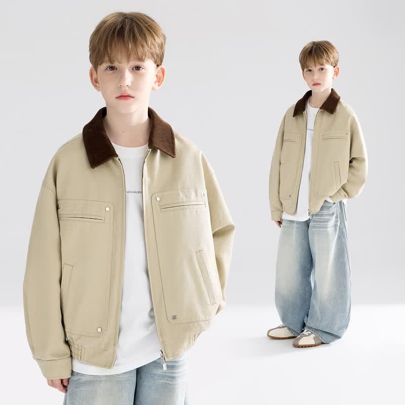 Mucmukn Boys Retro Workwear Washed Lapel Jacket 150CM