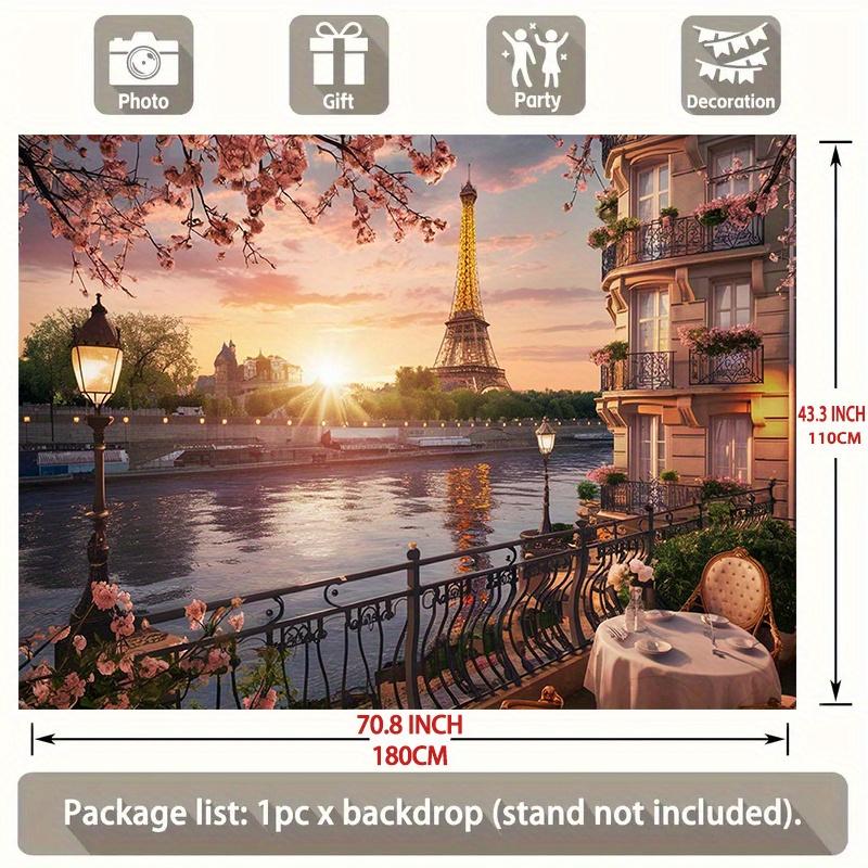1pc Paris spring scenery background polyester wall decoration banner Eiffel Tower and river view home and room decoration
