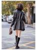 Women's PU Leather Trench Coat with Suit Collar, Double-Breasted, Mid-Length, Waist-Slimming for Spring/Autumn - Model YG82936.