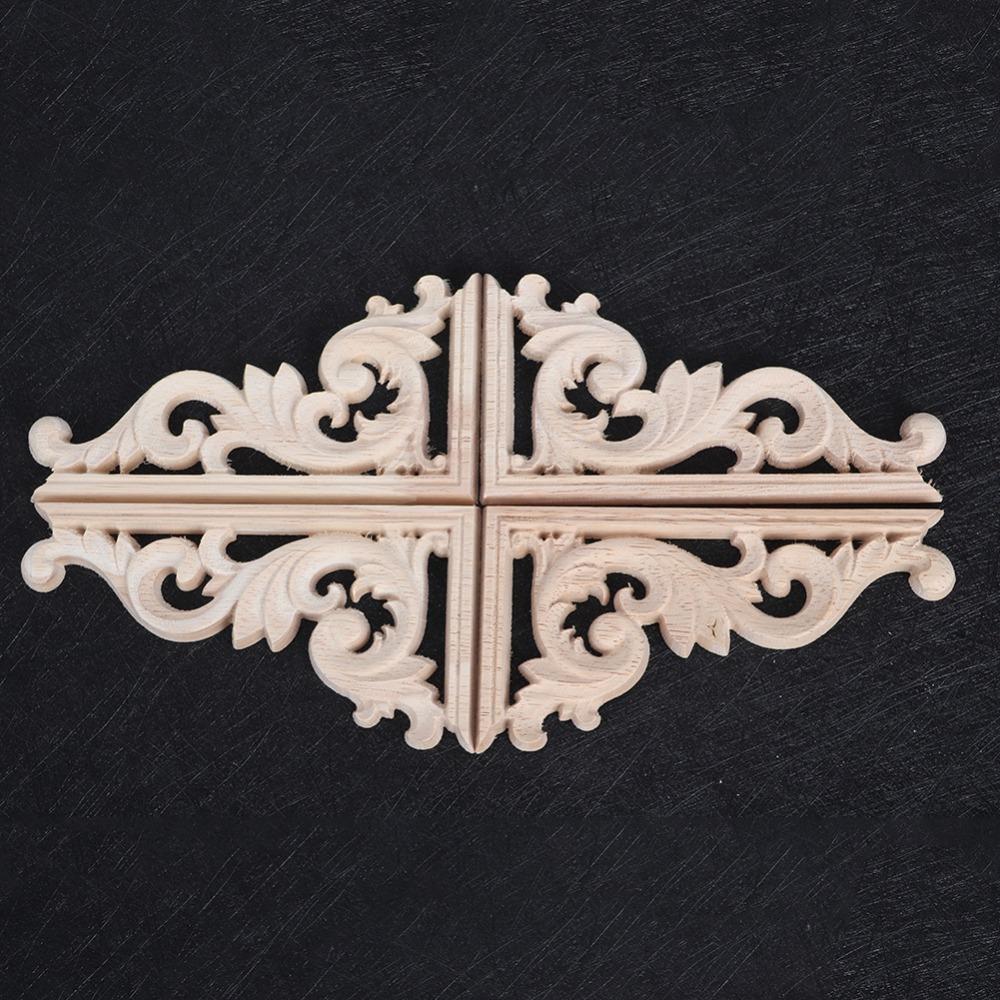 4pcs Wood Wood Carving Applique 5.12x2.76x0.35in Light Brown European Style Wood Ornament Wood Carving Solid Wood Texture