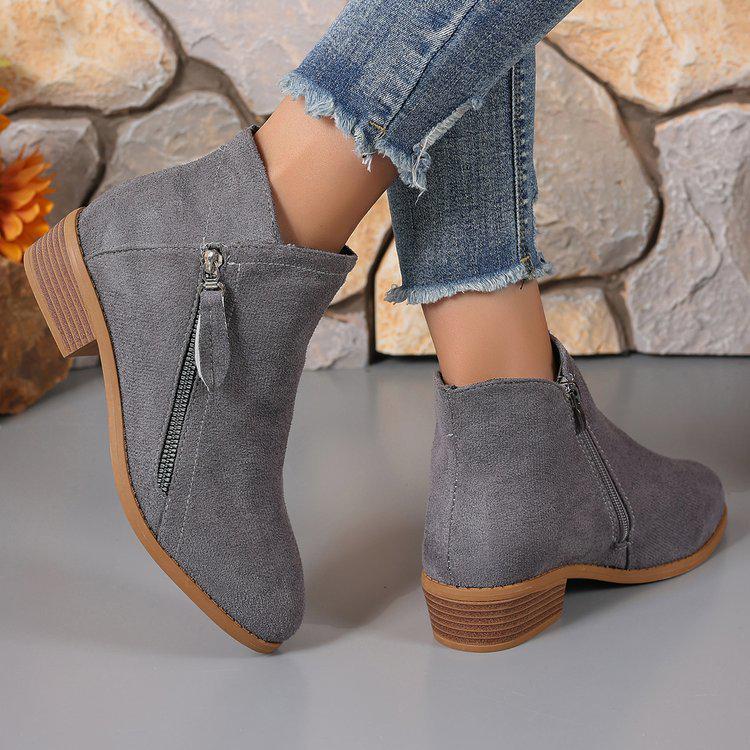 2022 New Plus Size Women's Side Zipper Martin Boots - Pointed Toe, Mid-Heel, Square Heel, Low-Top Design