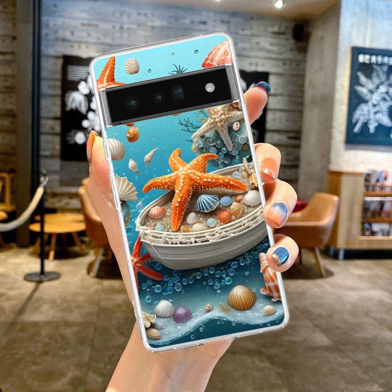 Phone Case Cover for Google Pixel 9 8 7 6 5 4 4XL 7A 6A 5A 4A 3A Pro XL 5G Transparent Soft TPU Shell Ocean Life Theme Pattern