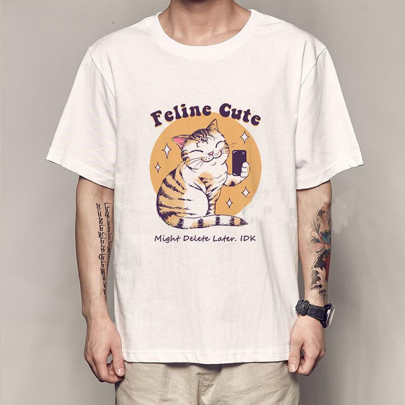 New Fashion Summer Mens T Shirt Casual Short Sleeve Samurai Cat Print Anime Tshirt Men Women Japanese Neko Sushi Wave Tops