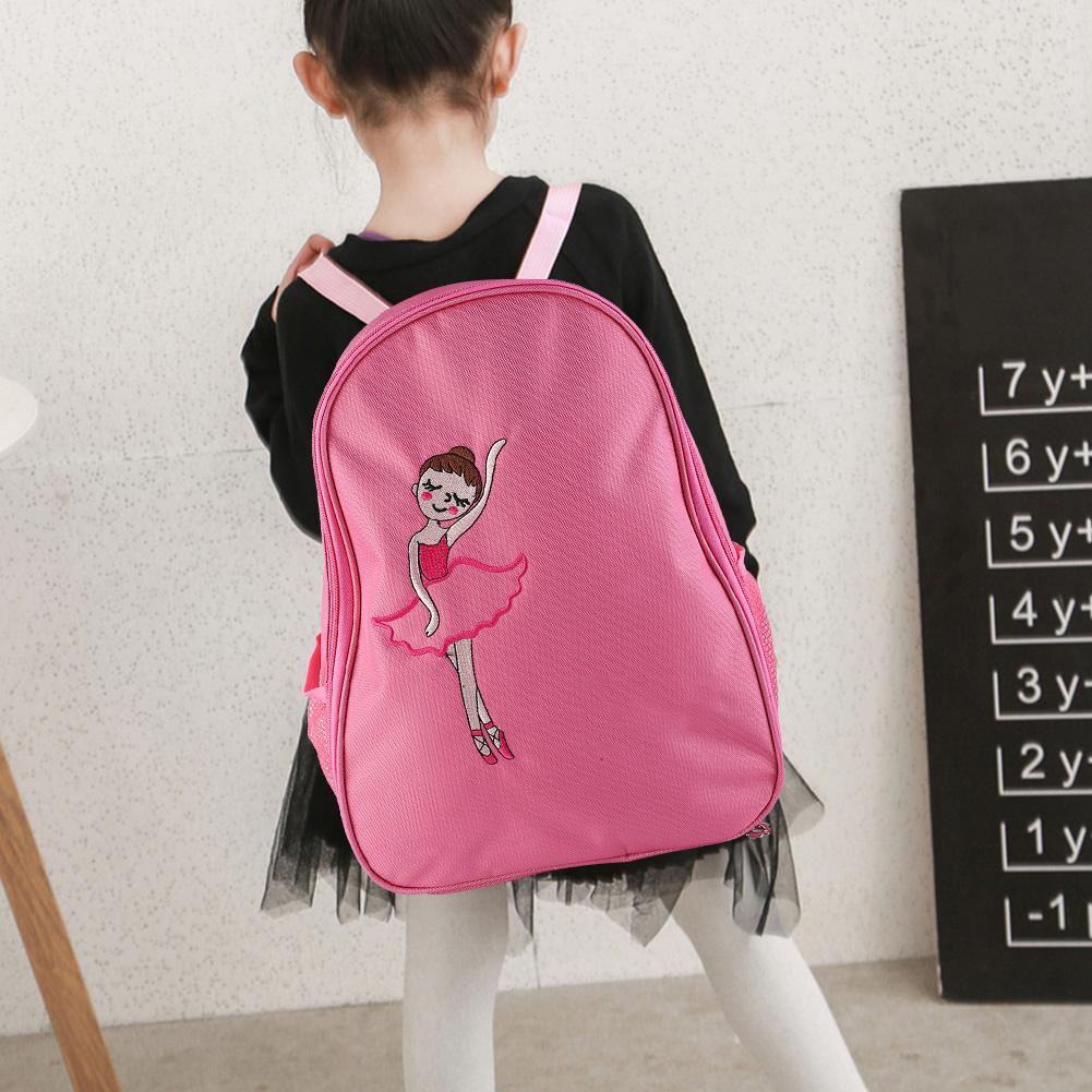 Girls Ballet Dance Embroidered Backpack Kids Shoulder Sports Bag(Pink)