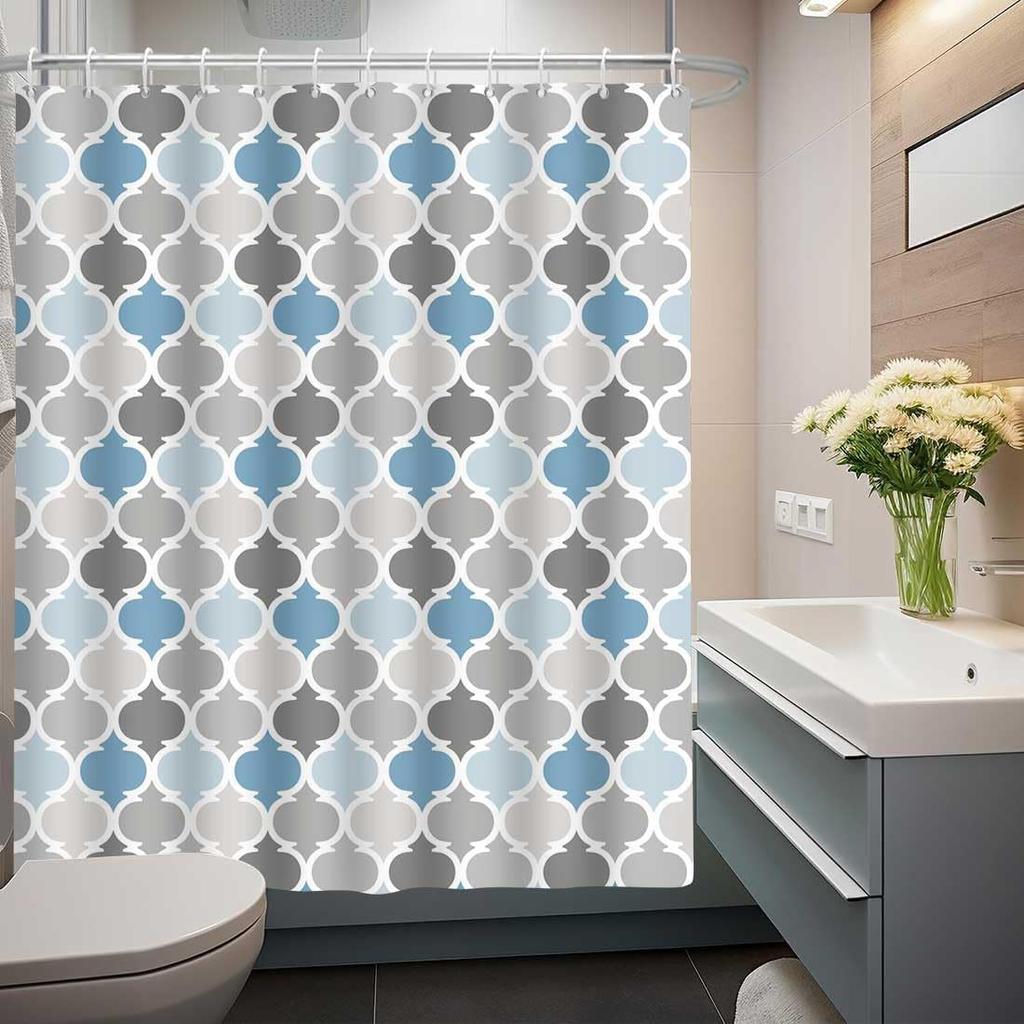 Blue and Grey Shower Curtain for Bathroom, Gray White Bohemian Chic Fabric Geometric Pattern Shower Curta for Men or Women, Teal and Grey Bohemian