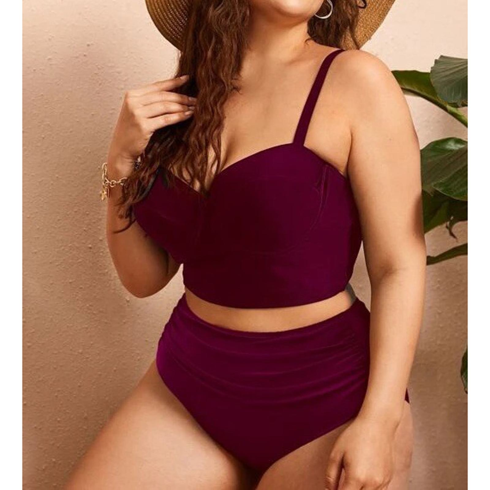 

Бикини с эффектом пуш-ап, большие размеры, купальники для пышных женщин, сексуальный купальник с открытой спиной и высокой талией, однотонный купальный костюм