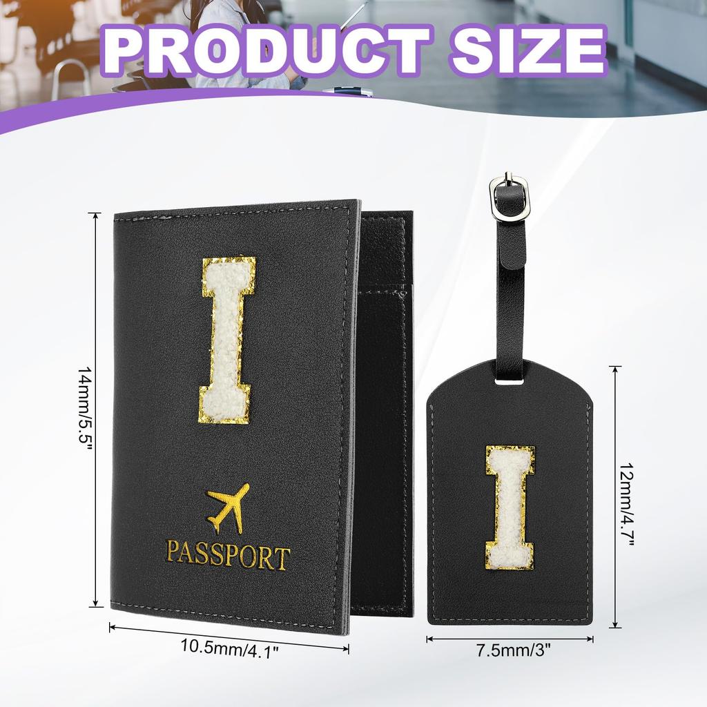 PATIKIL Набір дорожніх бирок для паспорта та багажу з обкладинкою для паспорта з ініціалом та алфавітними нашивками з шенилу, дорожня сумка-гаманець, ідентифікатор для валізи для жінок та