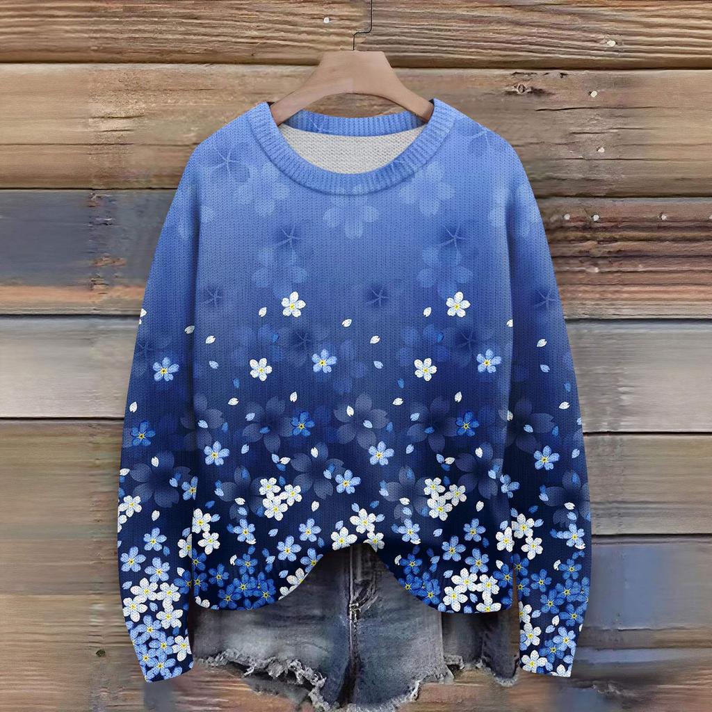 Svetry s dlouhým rukávem pro ženy s kulatým výstřihem, ležérní, roztomilý pletený svetr s potiskem, nadměrný