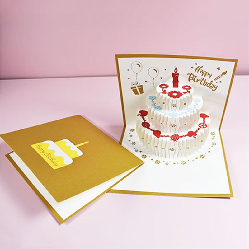 Happy Birthday Card for Girl Kids Wife Husband 3d Birthday Cake Pop-Up Greeting Cards Postcards Gifts with Envelope