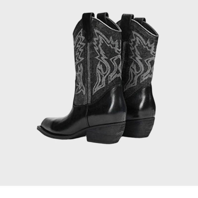 Fashion New Women's Vintage Embroidery Woman Western Cowgirl Boot Casual Slip on Knight Booties Autumn Winter Thick Heel Girl Shoes