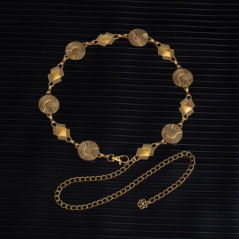 Adjustable Metal Disc Waist Chain Women'S Skirt Accessories Belt Versatile Sweater Chain Bohemian Skinny Waist Seal