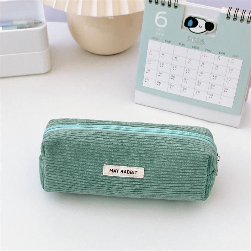 Solid Color Corduroy Pencil Case Student Art Minimalist Stationery Pouch Zipper Coin Purse Women Makeup Bag Travel Organizer