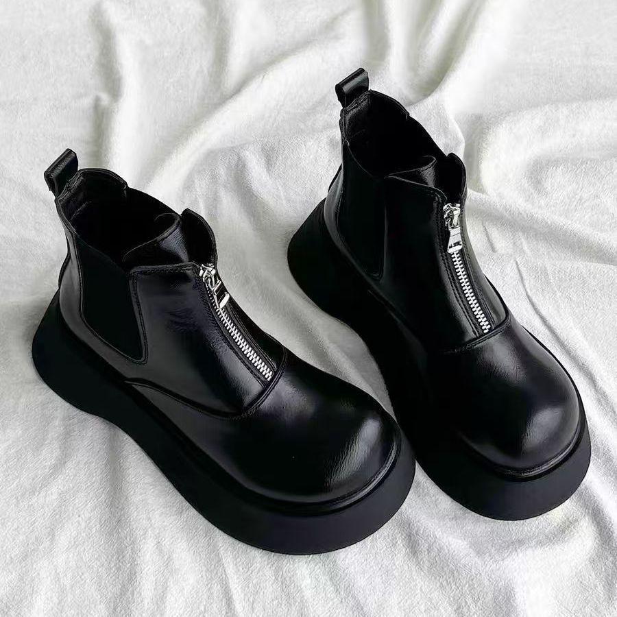 

Женские ботинки челси мартин в британском стиле 2025 года: Круглый носок, Толстая подошва, Увеличивающие рост, Ботильоны-чулки для осени/зимы. 40