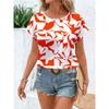 Casual Women Abstract Print Crew Neck T Shirt Short Sleeve Loose Fit Tee Shirt Summer Daily Wear Tops