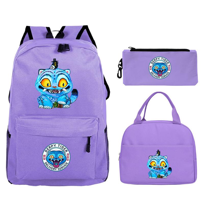 Demon Hunters Printed Children's Backpack Three-piece Campus Fashion Primary and Secondary School Students Large Capacity School Bag